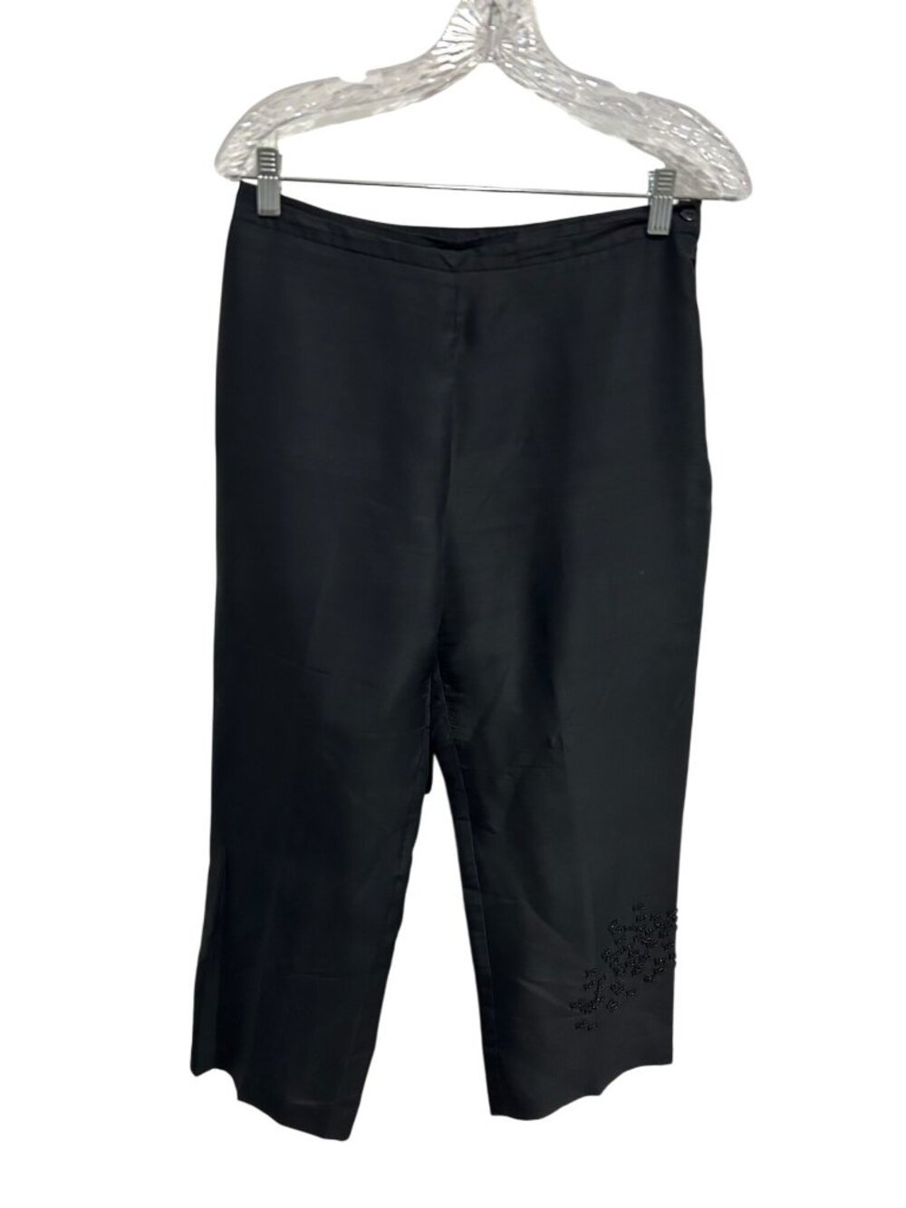 Vintage ICE Black Silk Embellished Straight Leg Trousers Size 8 Goth Glam